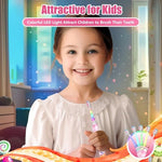 Sonic toothbrush for toddlers featuring rainbow LED light up brush head.