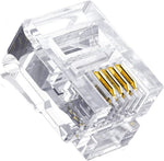 Hetjosee RJ11 6P4C telephone modular plugs front view showing clear plastic housing
