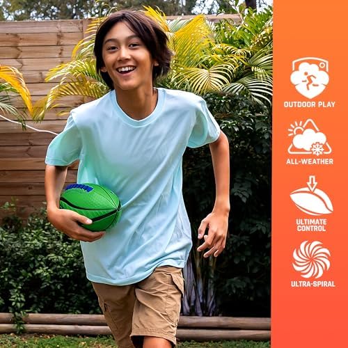 Nerf junior football shown next to the included air inflation pump kit.