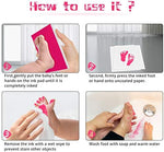Safe pink ink pad being used for newborn baby handprint impression