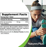 NaturesPlus chelated zinc mineral supplement container displaying cellular repair claims.