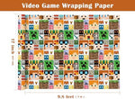 Premium thick gamer birthday wrapping paper close up of retro block designs