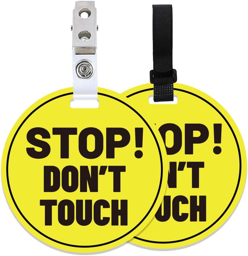 PLIGREAT 2 pack yellow stop don't touch baby car seat sign front view showing clear no touching text