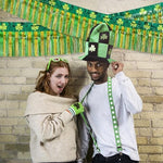 Packaging layout of the 39 feet total length Irish theme metallic hanging backdrop streamers.
