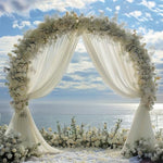 Xiomot sheer backdrop drapes used for elegant bridal shower photo booth decoration