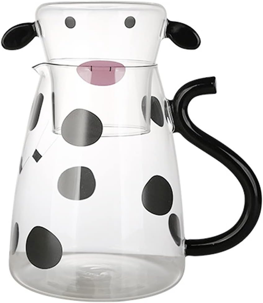 Cartoon Cow Clear Glass Bedside Night Water Carafe Set with Tumbler, Pitcher And Cup Night Set - Image 10