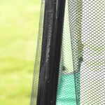 Children laughing and jumping on a wet trampoline cooled by the forty-nine-foot outdoor sprinkler system during summer.