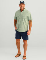 HUK short sleeve button down shirt back view