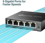 TP-Link 5-port gigabit desktop switch rear power input panel layout.