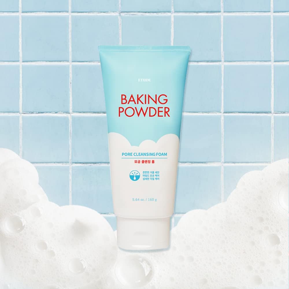 Micro sized baking powder face wash by ETUDE brand skincare presentation