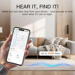SparkShoots ultra thin smart tag tracking device placed next to an iPhone displaying the Find My tracking application screen