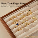Celestial moon and star spinner rings with cubic zirconia details for stress relief.