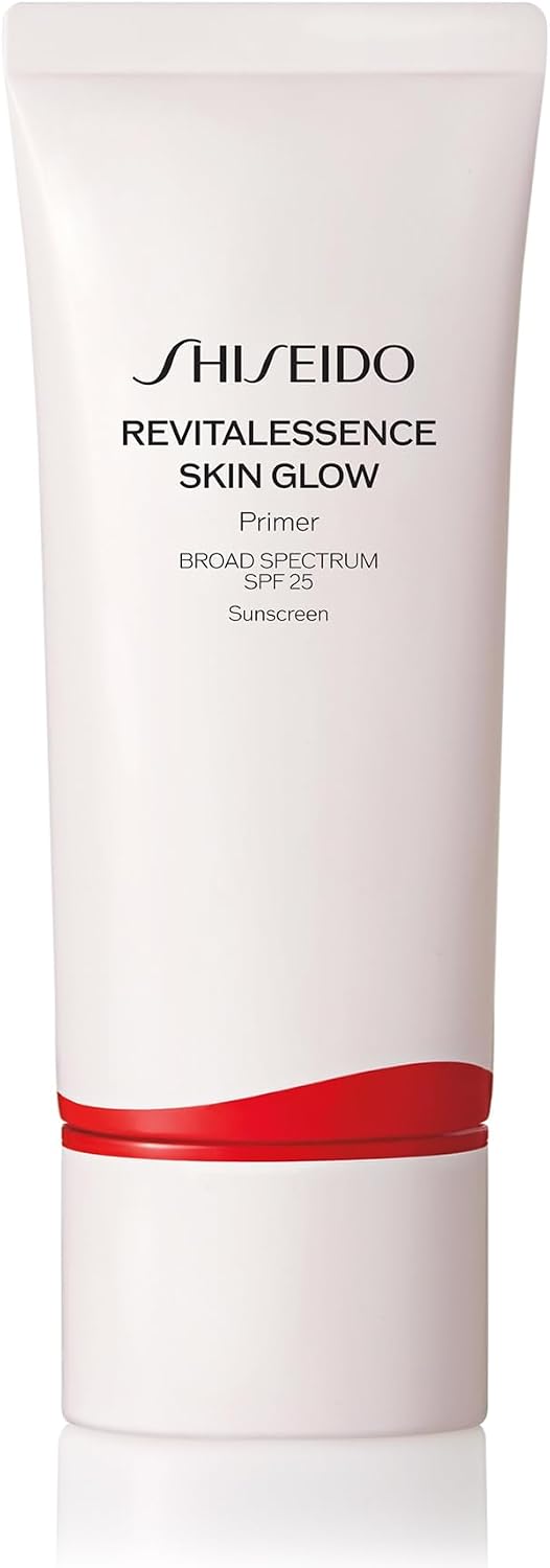 Shiseido RevitalEssence Skin Glow Primer front view tube packaging for radiant makeup base