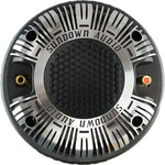 Sundown Audio SHFTL 110W RMS 4 Ohm super horn rear perspective detailing the protective die cast aluminum back cover