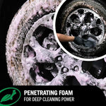 High foaming action of Turtle Wax Hyper Foam on car wheel