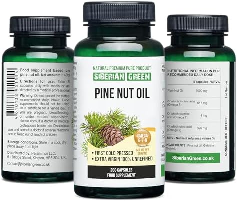 Wild harvested Siberian Altai pine nut oil softgels for anti aging and immune support.