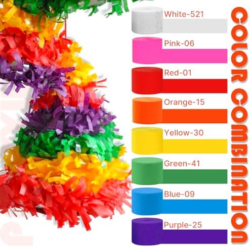PartyWoo multi-color streamers arranged systematically to show all eight included shades.