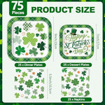 Close up of St Patricks Day paper plates with shamrock design