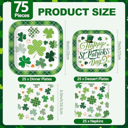 Close up of St Patricks Day paper plates with shamrock design