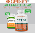 KRK Supplements Lycopene 50mg antioxidant dietary supplement bottle showing ingredient facts label