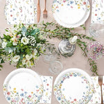 High quality disposable garden themed birthday table setting components spread out