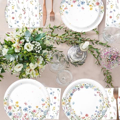High quality disposable garden themed birthday table setting components spread out