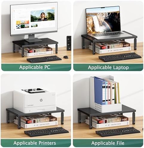 OPNICE premium black wood desktop stand highlighting the spacious dual level storage