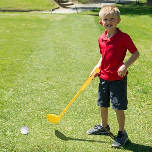 Vibrant red yellow and blue golf clubs for children