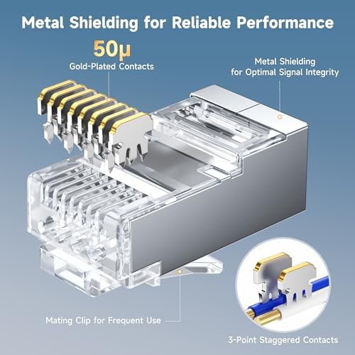 Rear view of the shielded Category 6A modular plug showing the internal alignment channels for 23 AWG to 24 AWG wires.