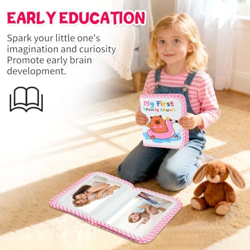 Jenlan fabric photo album being held to demonstrate the perfect compact size for toddler hands