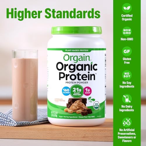 Orgain protein powder mixed in a shaker bottle