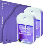 OPTIPAK I-Sparkle Anti-Reflective Lens Cleaner Spray Kit front view showing two bottles and purple microfiber cloths.