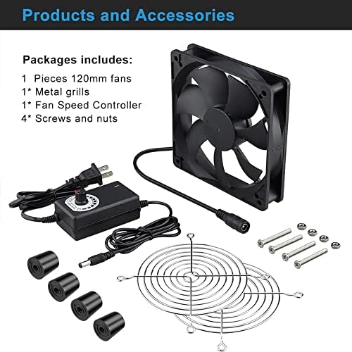 Wathai high airflow 92 CFM ventilation fan showing dimensions of 120mm by 25mm