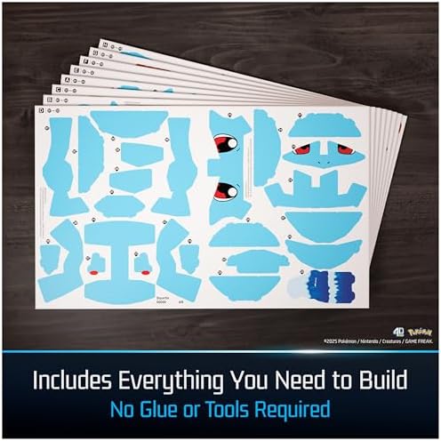 Sixteen premium EPS foam sheets with punch-out pieces for building Squirtle