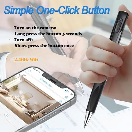 InCliick portable hidden spy pen lying flat with included extra ink refills and charging accessories.
