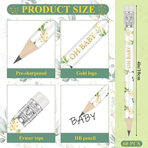 Tinlade mini half pencils with erasers featuring botanical greenery leaf patterns and gold accents.