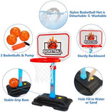 Three soft mini basketballs and pump included with Tsomtto set.