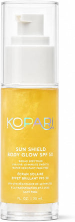 Kopari Sun Shield Body Glow packaging box and bottle set