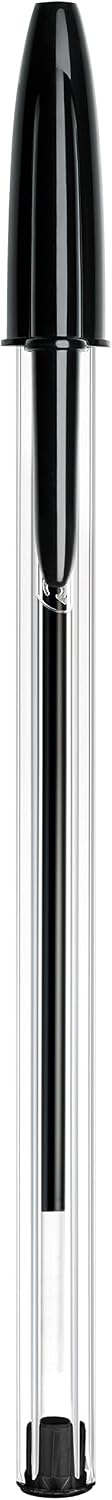 BIC ball pens lined up showing black ink output on paper