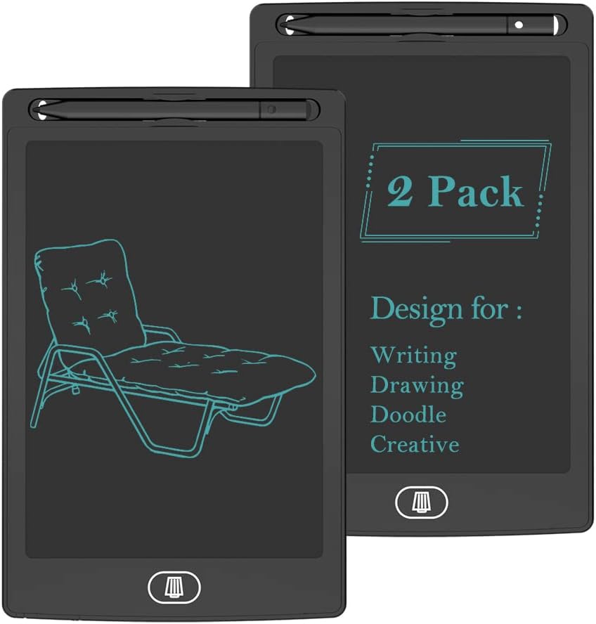 TIQUS LCD Writing Tablet Pad front view showing two black electronic drawing boards with styluses.