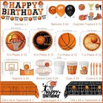 Basketball themed paper plates and napkins set for 24 guests