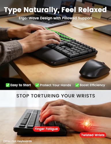 Sablute quiet desktop peripheral set displaying the glowing blue and cyan backlighting modes on a modern workspace table.