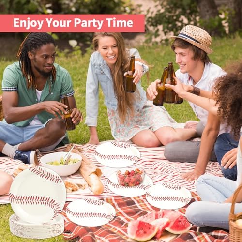 Group of guests at a baseball sports event using disposable plates