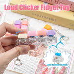 Gliging loud mechanical button decompression toy being clicked by an adult hand for focus and stress management