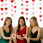 Sincey multi color heart garland strands being untangled and prepared for holiday home styling