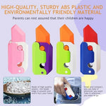Set of eight sensory relief plastic knives in green purple pink and blue colors.