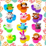 Children playing with premium velvet fabric frog and bear puppets on their fingers