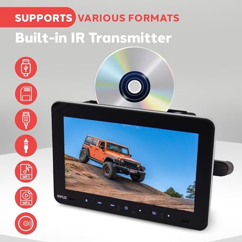 Pyle PLHRDVD904 black vehicle multimedia monitor with its convenient removable leather protective screen cover attached