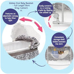 the gray lantern print bedding set and foam pad on a rocking bassinet & cotton bedding