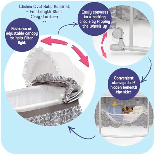 the gray lantern print bedding set and foam pad on a rocking bassinet & cotton bedding